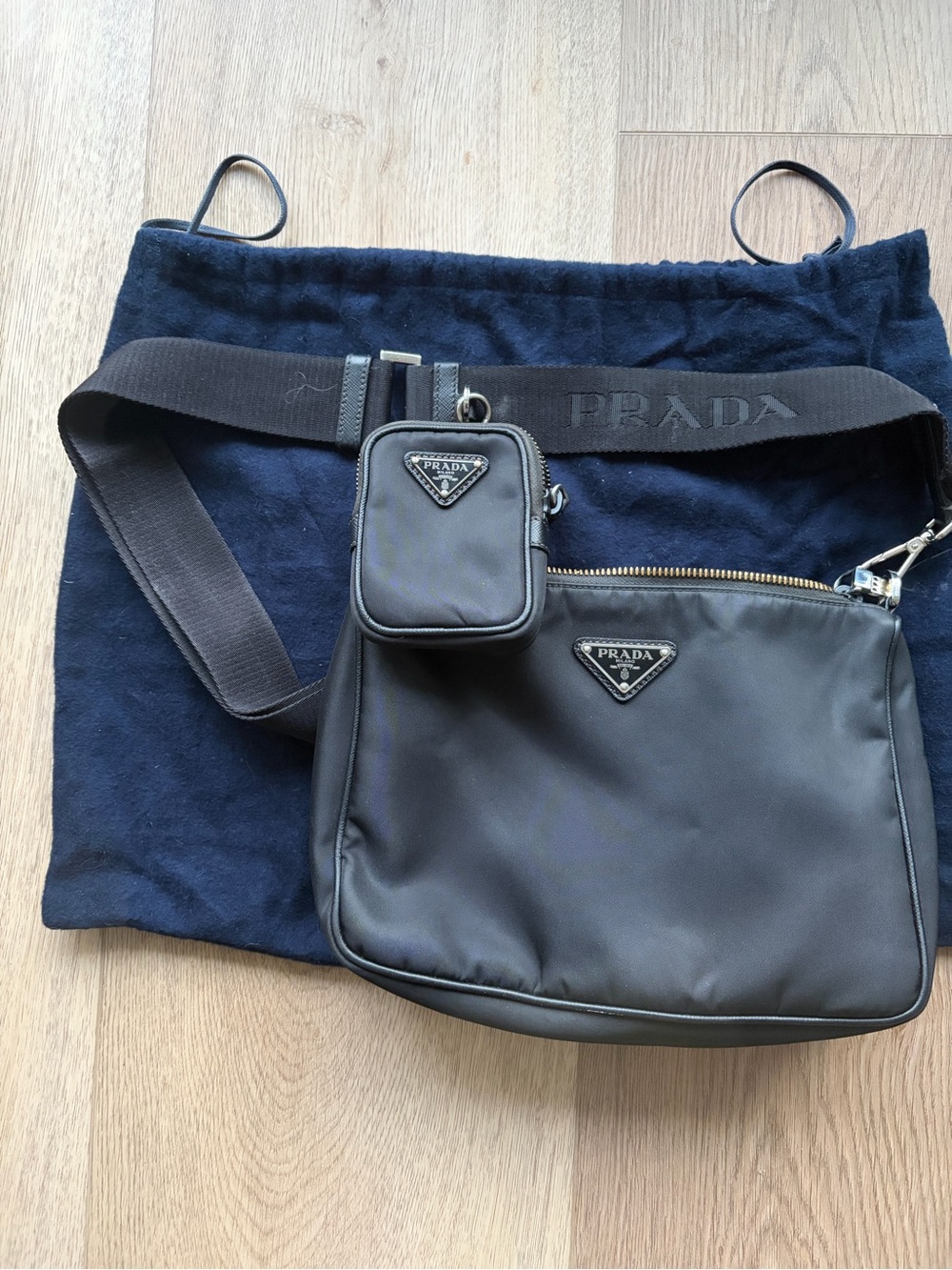 Prada Black Nylon Messenger Bag with Logo Strap